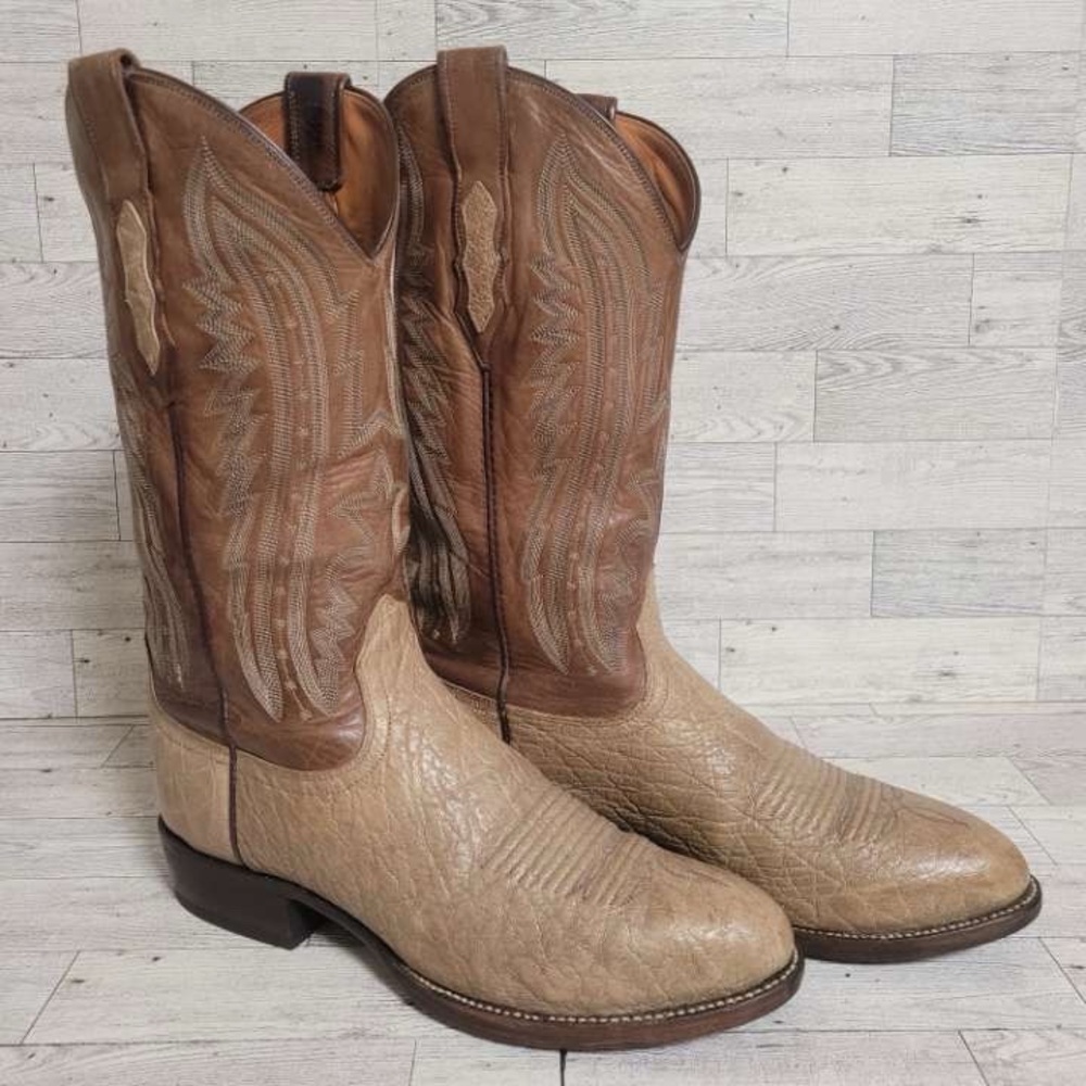 Men's Lucchese 2000 Western Brown Exotic Africa Leather Cowboy Boots Size 8.5 D